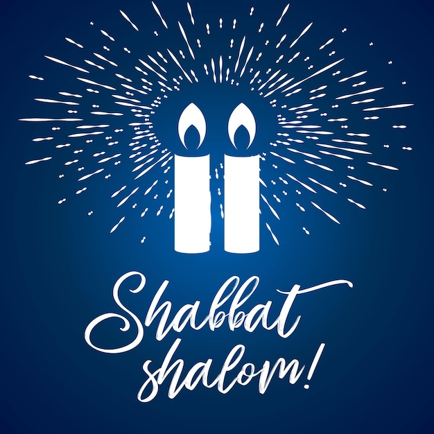 Vector shabbat shalom candles greeting card lettering