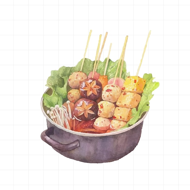 Shabu meatballs painted by watercolor