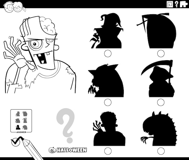 할로윈 색칠 페이지에 만화 좀비와 그림자 게임