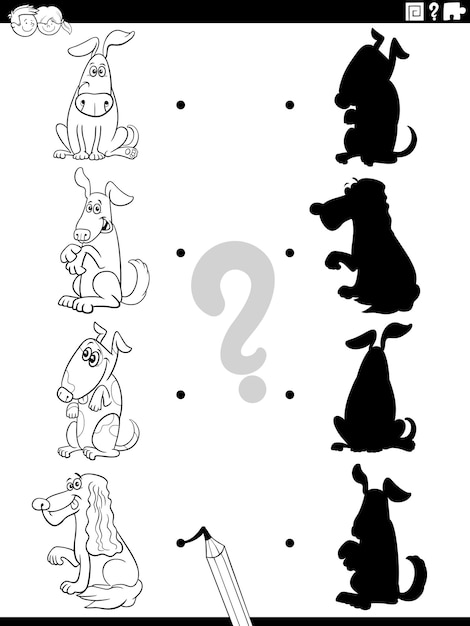 Shadow game with comic dog characters coloring page