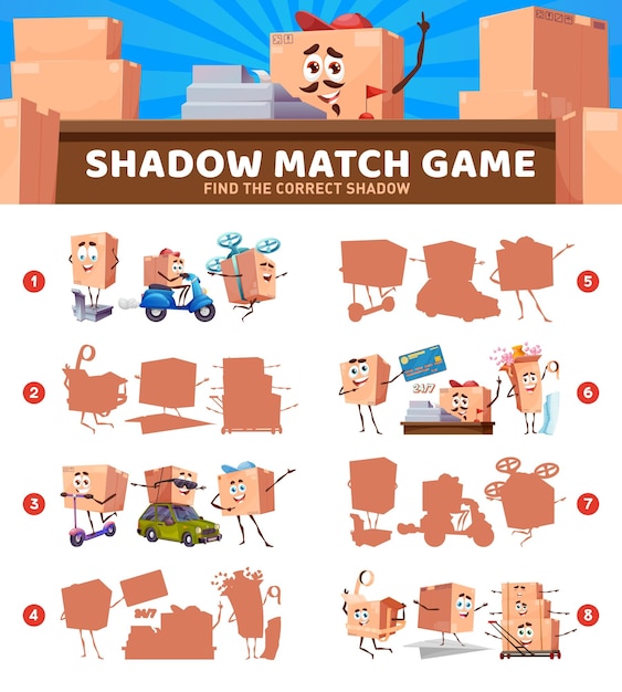 Shadow match game with package box characters