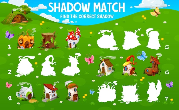 Shadow match kids game vind schaduw van kabouterhuis