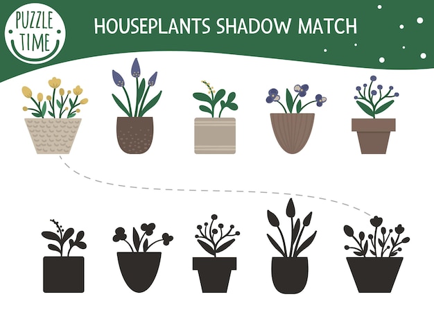 Shadow matching activity for children with houseplants in pots