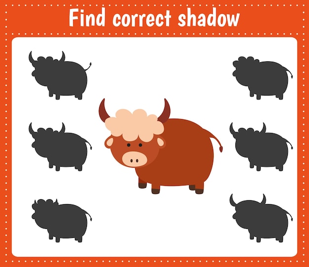 Shadow matching children educational game Find the right shadow task for kids Find the correct shadow yak