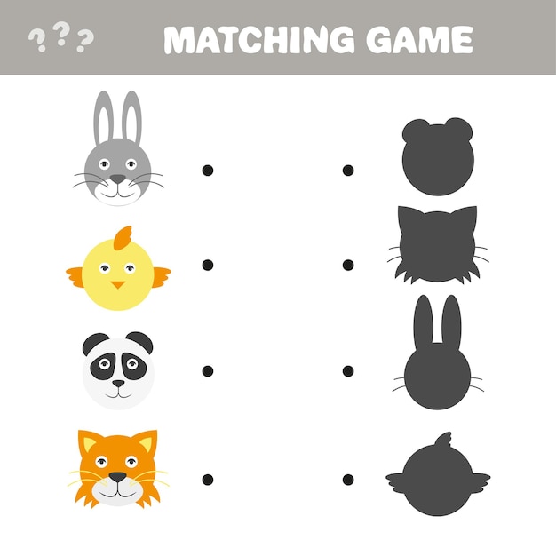 動物とのシャドウマッチングゲーム。正しい選択をするのベクトル図