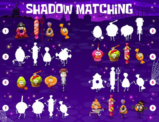 Shadow matching game with halloween candies