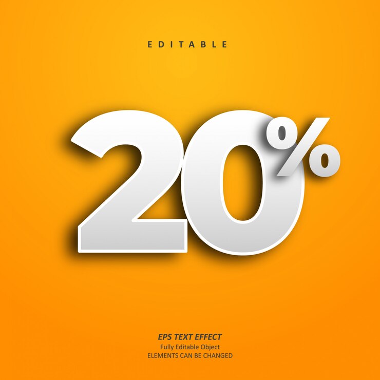 Vector shadow number percen text effect editable premium