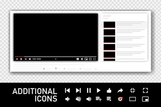 Web およびモバイル アプリケーションのシャドウ ビデオ プレーヤーのデザイン テンプレート ベクトル図は透明な背景に分離されたフラット スタイルで