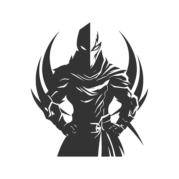 shadow viridian duelist, vintage logo line art concept black and white color, hand drawn illustration