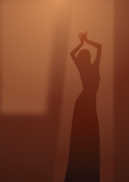 日光の背景に女性の影。壁にきれいな女性の影。