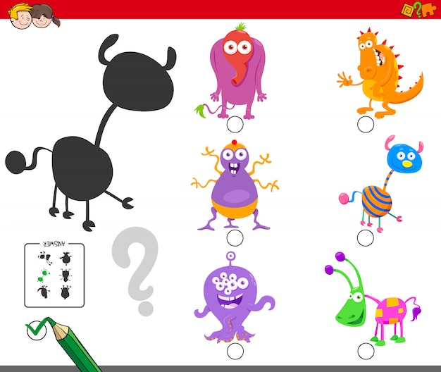 Shadows activity with cartoon monster characters