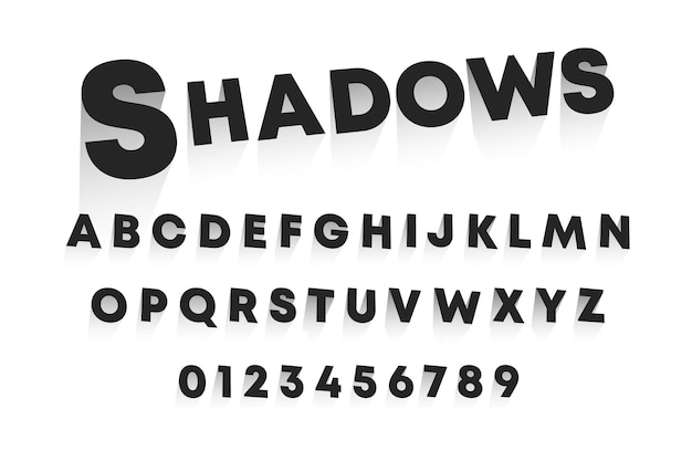 Stylish alphabet letters and numbers with shadow Vector Image