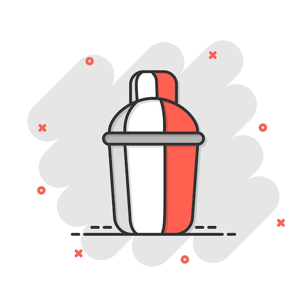 shaker icon in comic style sport bottle vector cartoon illustration on white isolated background fitness container business concept splash effect