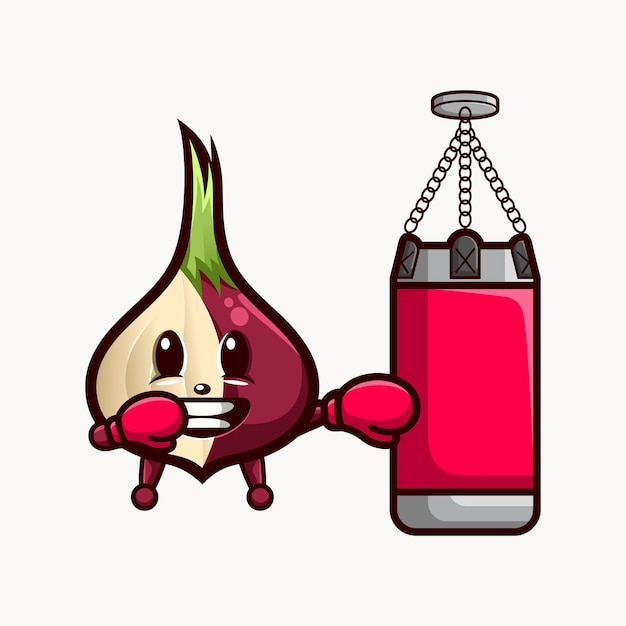 Shallot boxing cute mascot character logo design