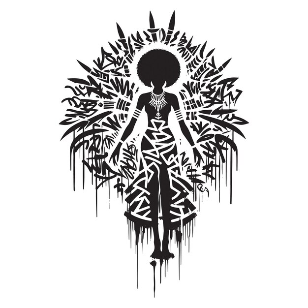 Shaman african american female silhouette in graffiti tags