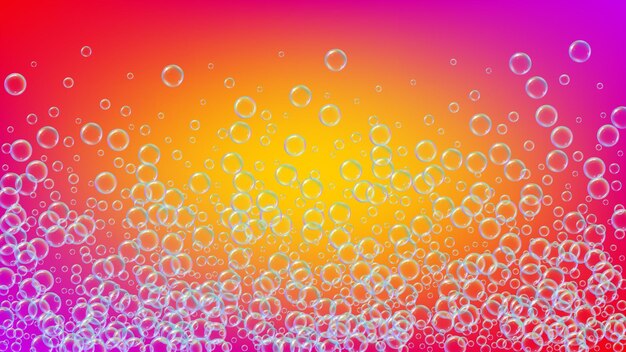 Shampoo bubble. detergent bath foam, suds and soap for bathtub. 3d vector illustration flyer. minimal fizz and splash. realistic water frame and border. rainbow colorful liquid shampoo bubble