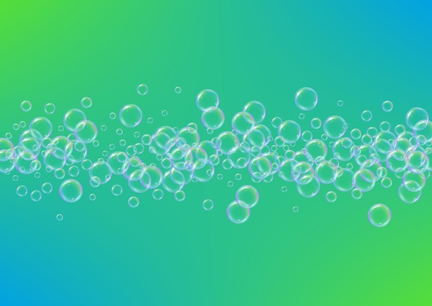 Shampoo bubbles on gradient background Realistic water bubbles 3d Cool liquid foam with shampoo bubbles Horizontal cosmetic flyer and invite Cleaning soap foam for bath and shower