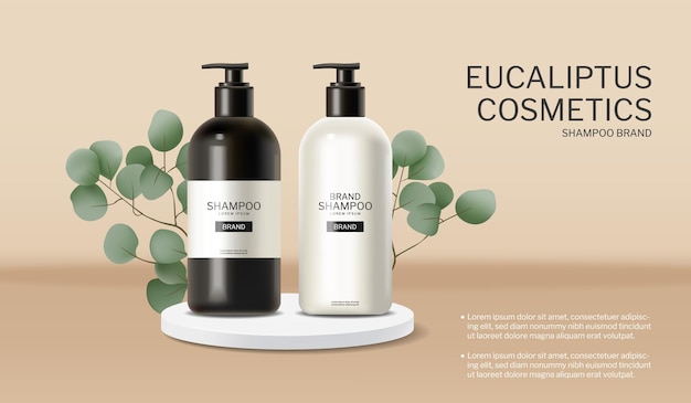 Vector shampoo and conditioner eucalyptus essence realistic