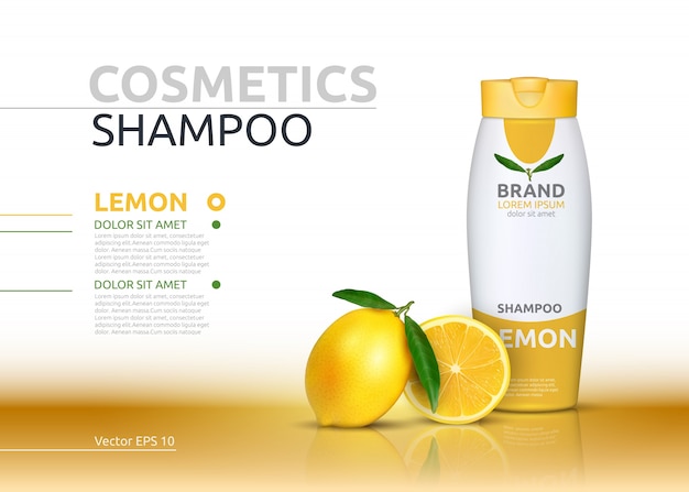 Vector shampoo cosmetische realistische mock up pakket oranje essentie.