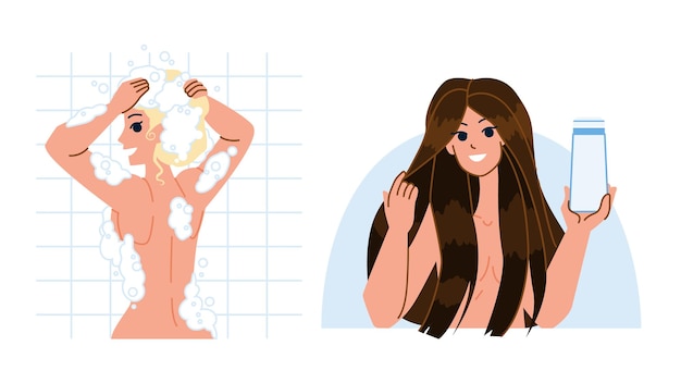 Shampoo shower woman vector