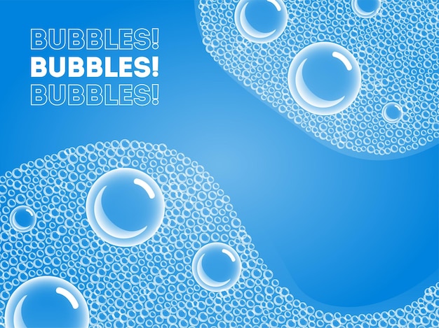 Shampoo Soap Bubbles in Bath or Sud Vector Transparent Foam on Blue water background