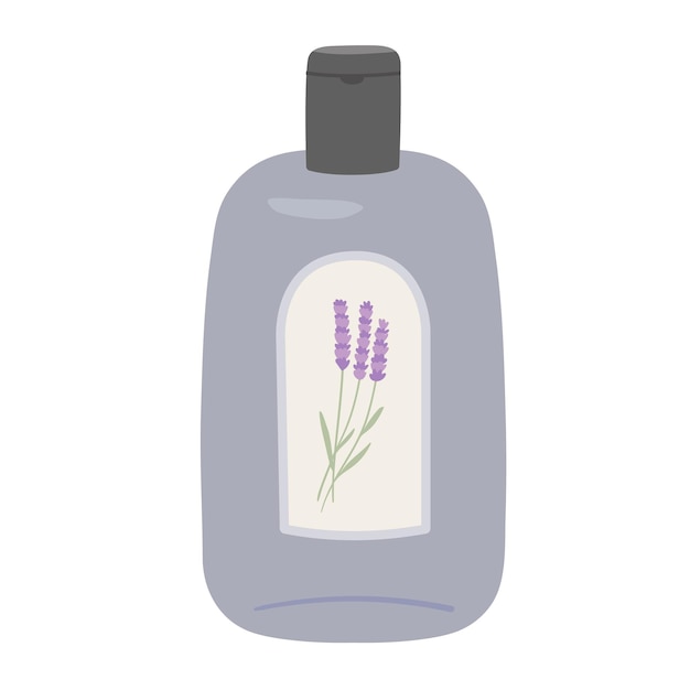 Shampoofles geïsoleerd op witte achtergrond Hand tekenen schoonheid haarverzorgingsproduct met lavendel Kruiden cosmetische platte vectorillustratie