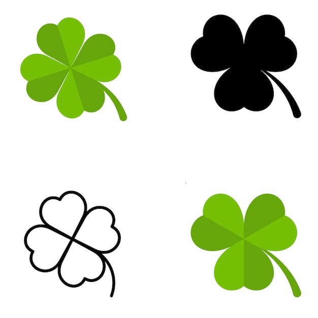 Vettore icona di shamrock di 4 tipi con contorni verdi, neri e bianchi simbolo di segno vettoriale isolato dell'irlanda
