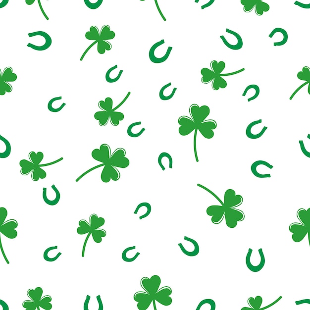 Shamrock symbool van ierland en hoefijzer, vectorillustratie met groene klaver