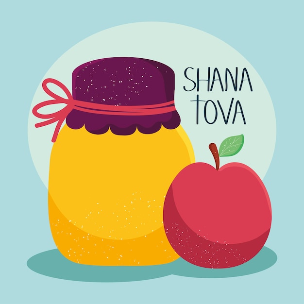 Shana tova illustratie met appel en honingpot