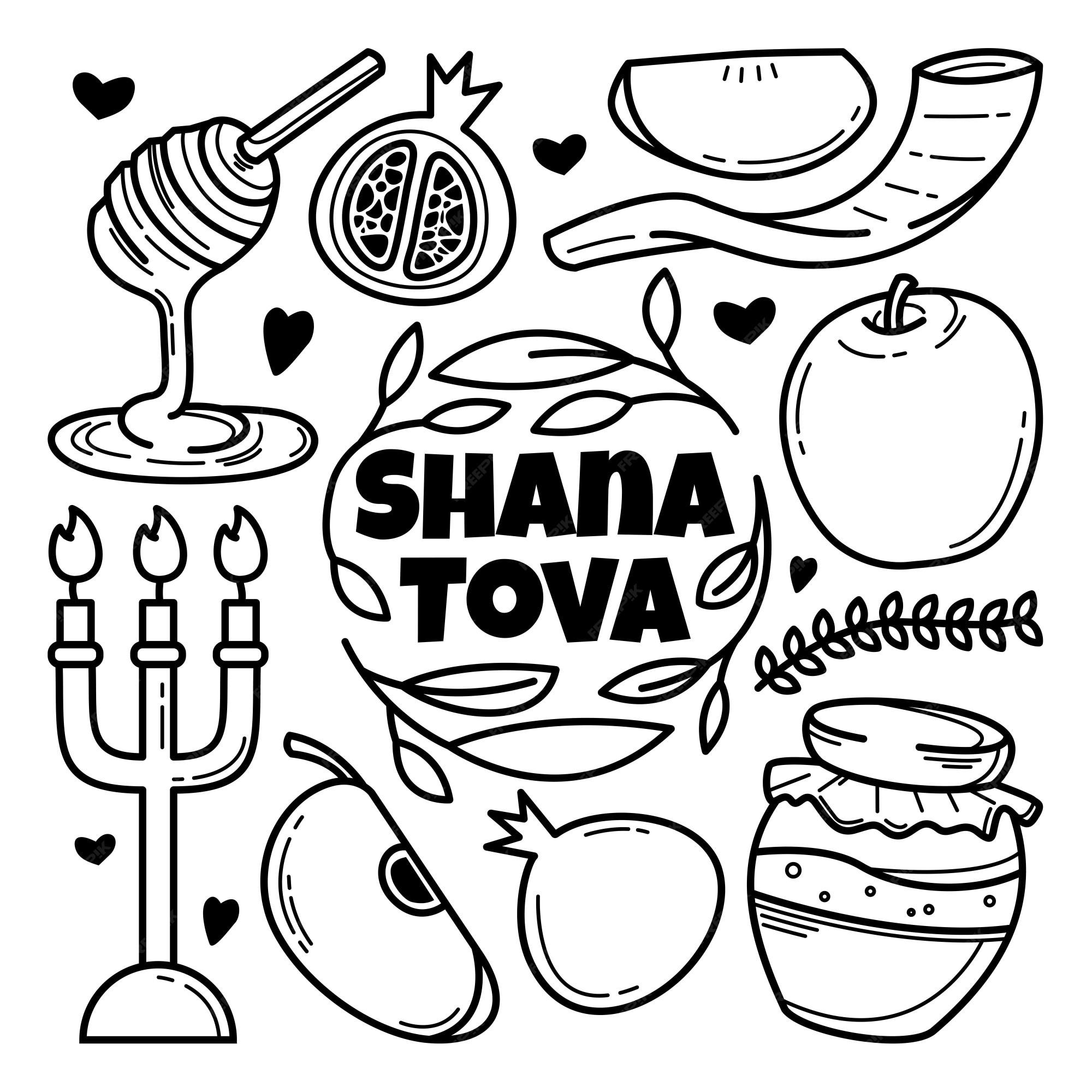 Premium Vector | Shana Tova - Lettering with doodles