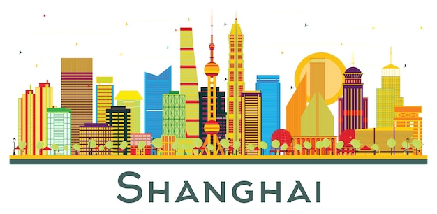 Шанхай, китай, с цветными зданиями, изолированными на белом