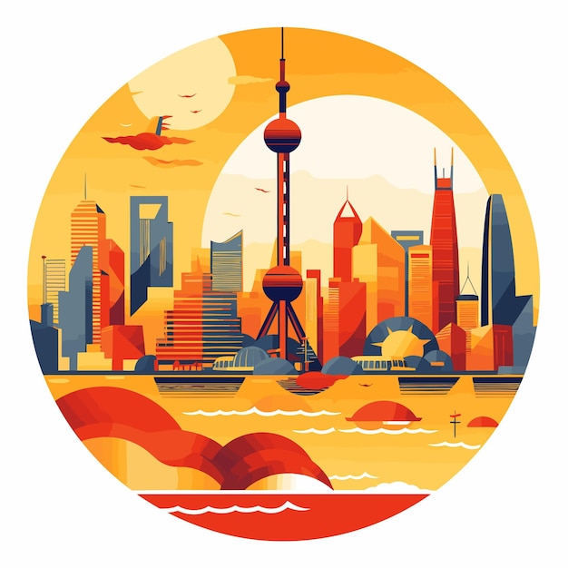 Shanghai harmony a flat vector icon blending tradition and modernity