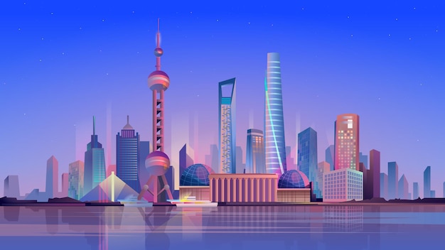 Shanghai platte cartoon stijl illustratie van webachtergrond