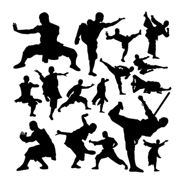 Shaolin monk martial art silhouettes