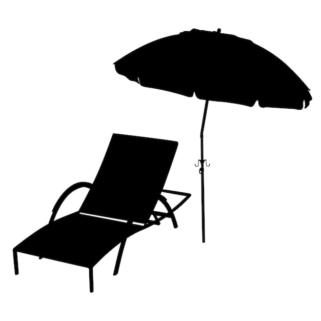 Форма шезлонга возле зонтика от солнца. Векторная иллюстрация шезлонга.