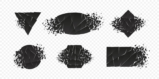 Вектор Взрыв формы сломан и разрушен в плоском стиле, набор векторных иллюстраций дизайна