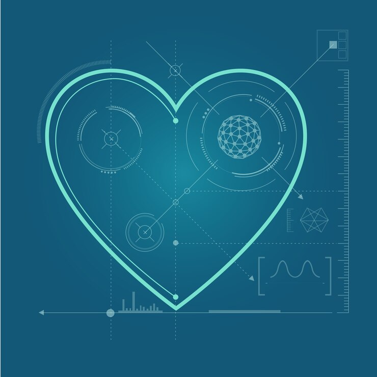 Vector shape of heart with digital technology bluprint