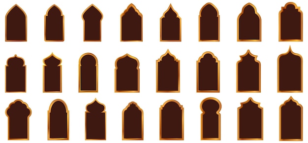 Vector shape islamic window icons set cartoon vector frame element