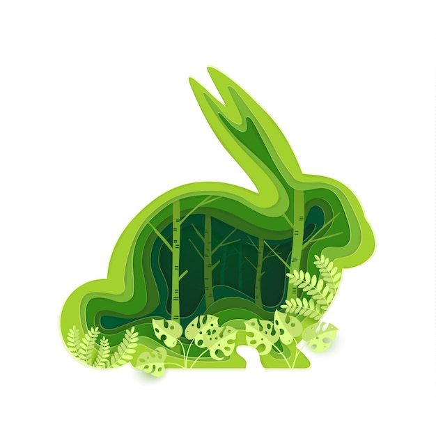 Shape of a rabbit with a green ecological concept