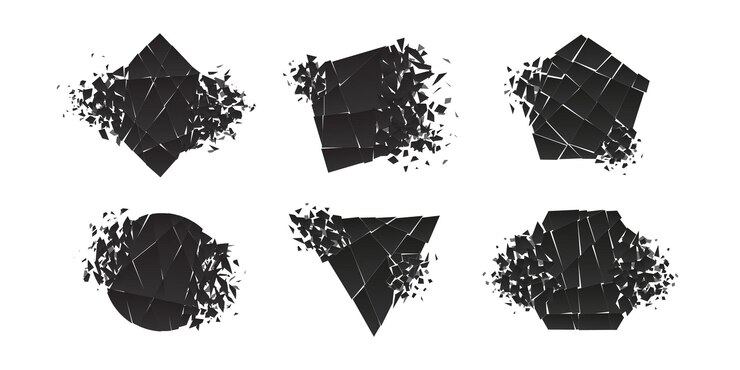 Vector shape shattered and explodes flat style design vector illustration set