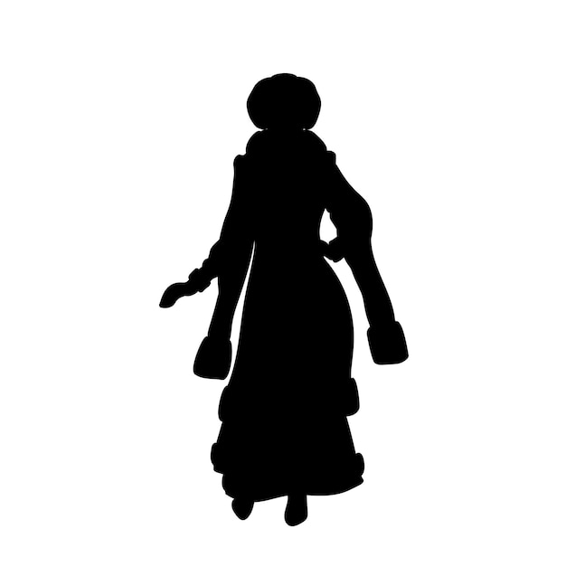 Vector shape of snow maiden with long braid in an ancient fur coat with long sleeves