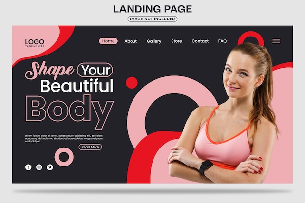 Vector shape your beautiful body fitness gym landing page template design