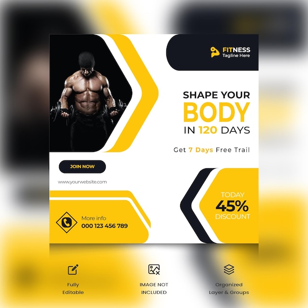 Shape Your Body Gym и фитнес-баннер в социальных сетях и шаблон поста в instagram