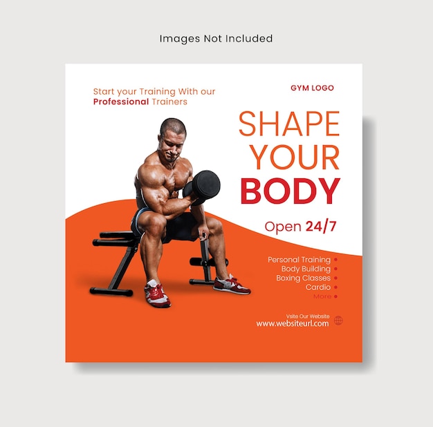 Vector shape your body gym fitness social media post template