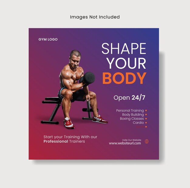 Vector shape your body gym fitness social media post template