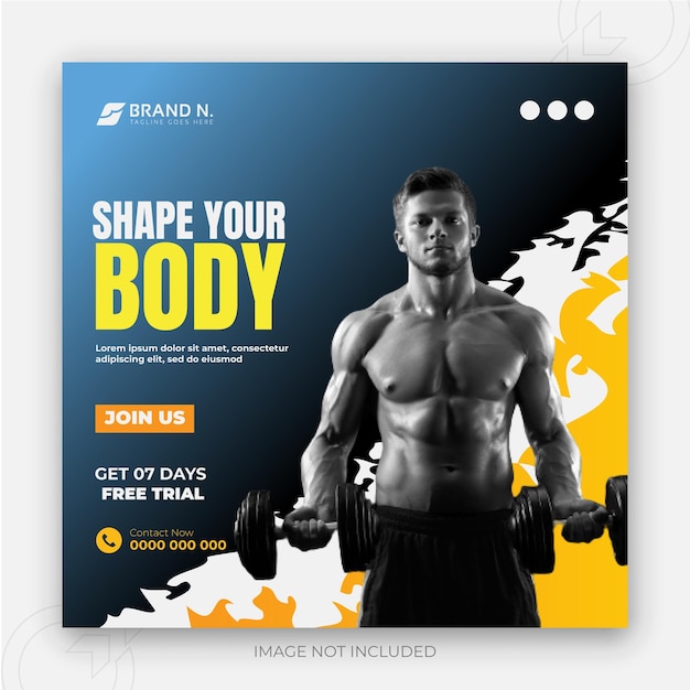 Шаблон оформления поста в социальных сетях Shape Your Body and Gym