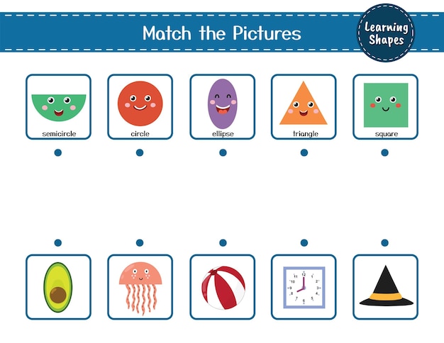 Shapes matching game for kids Find the correct objects activity page Learning shapes mini puzzle