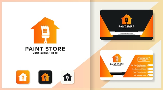 Shapes paintbrush house logo design and business card