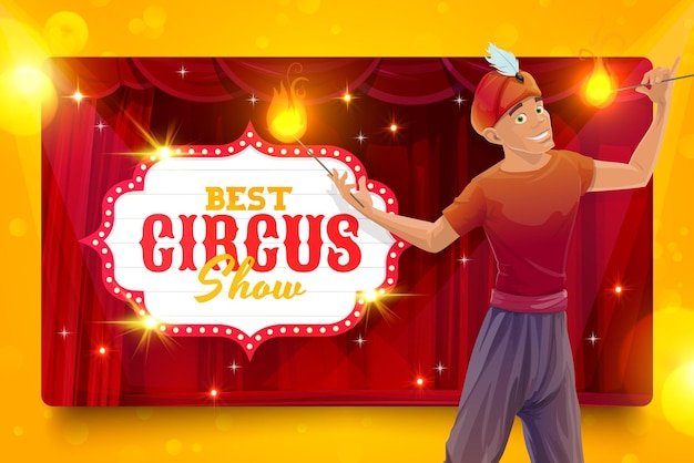 Vector shapito circus cartoon fire eater performer man