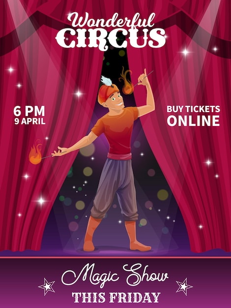 Vector shapito circus poster with cartoon fire eater